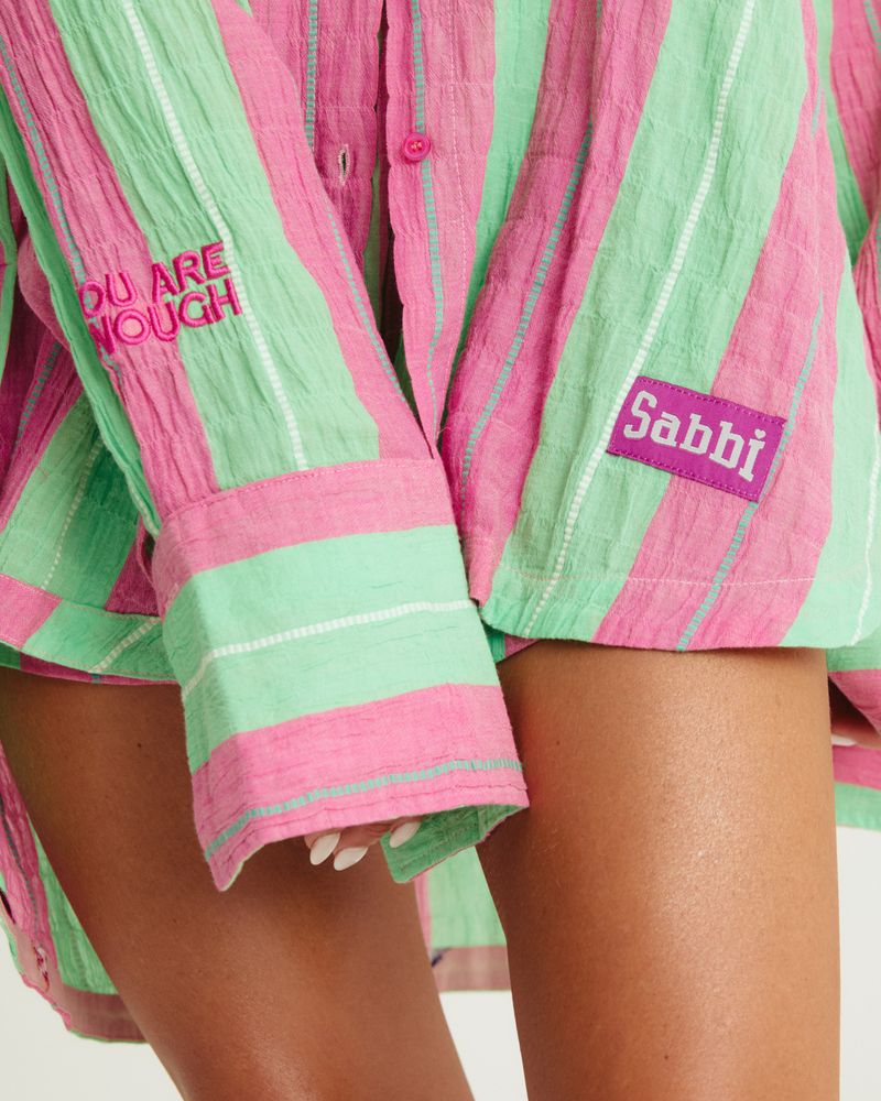 Sabbi Don Julio Shirt - Pop Stripe Green - Meadow Collectivelinen shirt