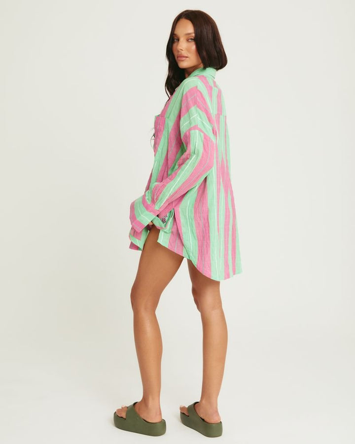 Sabbi Don Julio Shirt - Pop Stripe Green - Meadow Collectivelinen shirt