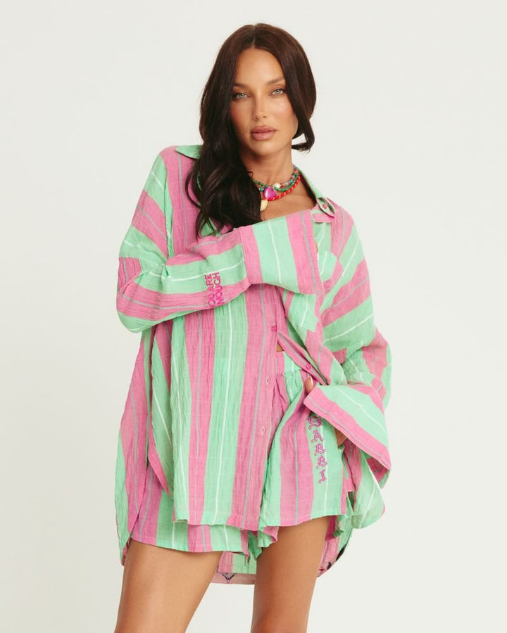 Sabbi Don Julio Shirt - Pop Stripe Green - Meadow Collectivelinen shirt