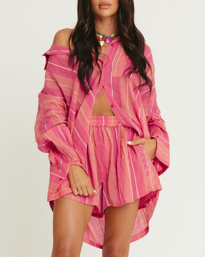 Sabbi Don Julio Shirt - Pop Stripe Peach - Meadow Collectivelinen shirt