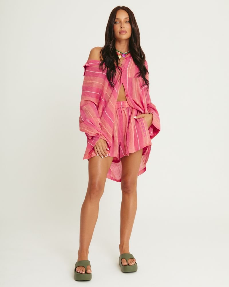 Sabbi Don Julio Shirt - Pop Stripe Peach - Meadow Collectivelinen shirt