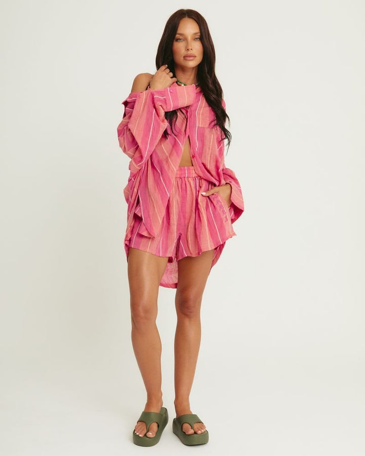 Sabbi Don Julio Shirt - Pop Stripe Peach - Meadow Collectivelinen shirt