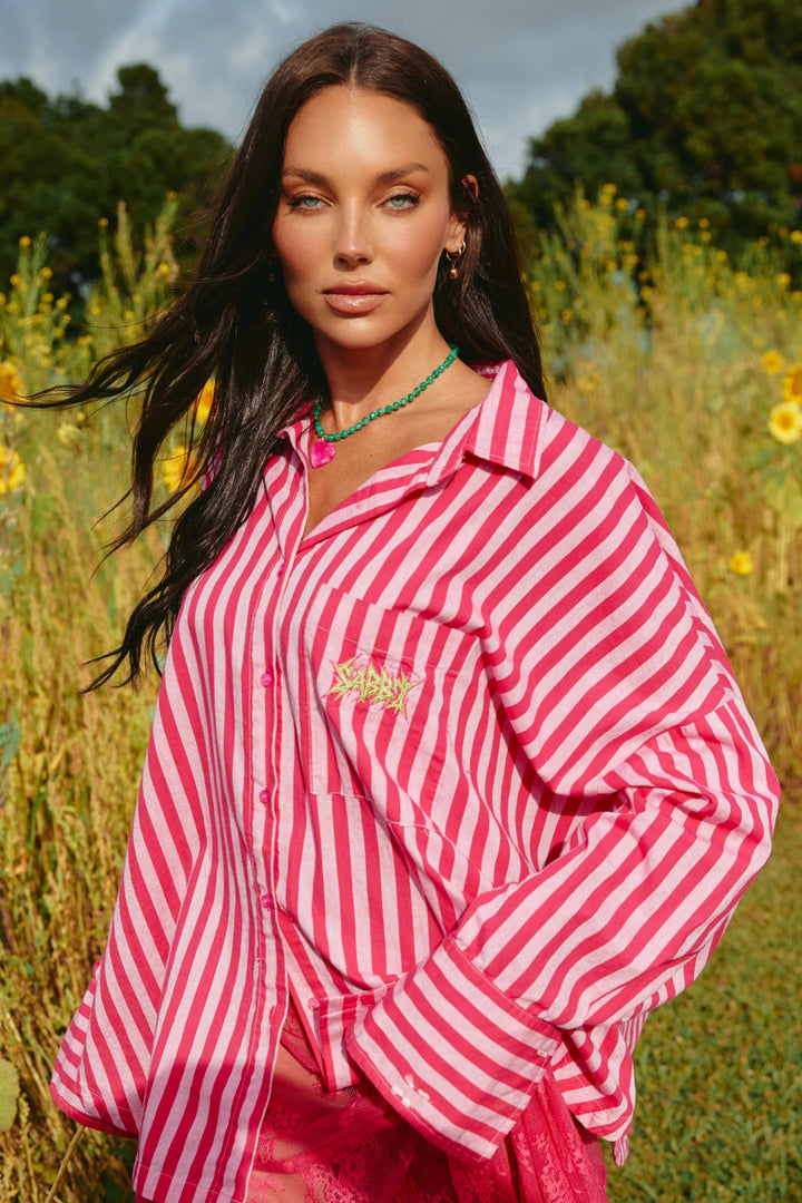 Sabbi Don Julio Shirt - Sunflower Fields - Pink Stripe - Meadow Collectivebutton down shirt