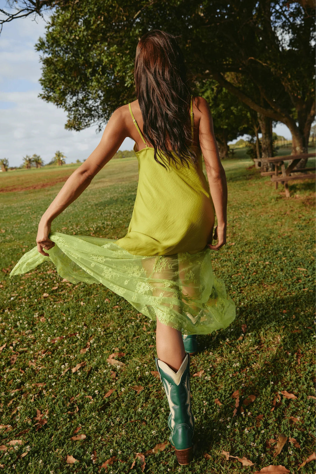 chartreuse long dress Women's Chartruese Woven Lace Side Detail Maxi Dress, Chartreuse