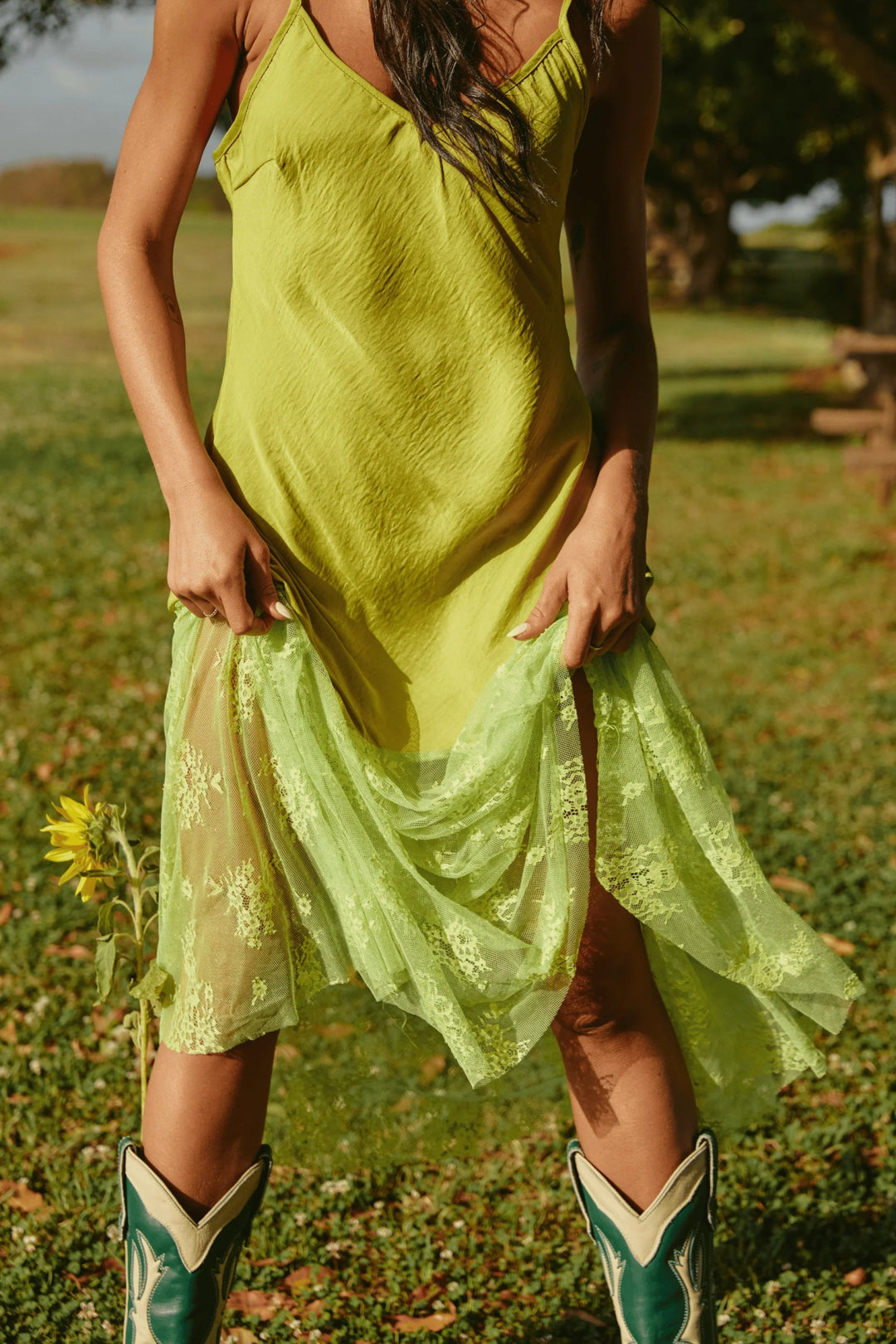 chartreuse lace dress London Lace Dress