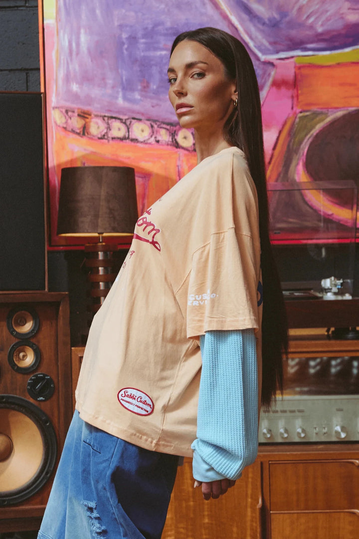 Sabbi Long Sleeve Custom Tee- Apricot - Meadow Collectiveoversized tee