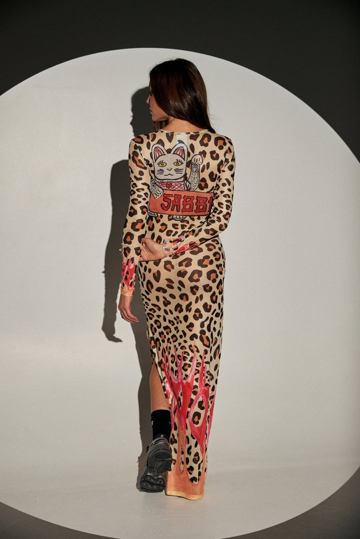 Sabbi Pantera Mesh Long Sleeve Maxi Dress- Leopard Flames - Meadow CollectiveMaxi Dress