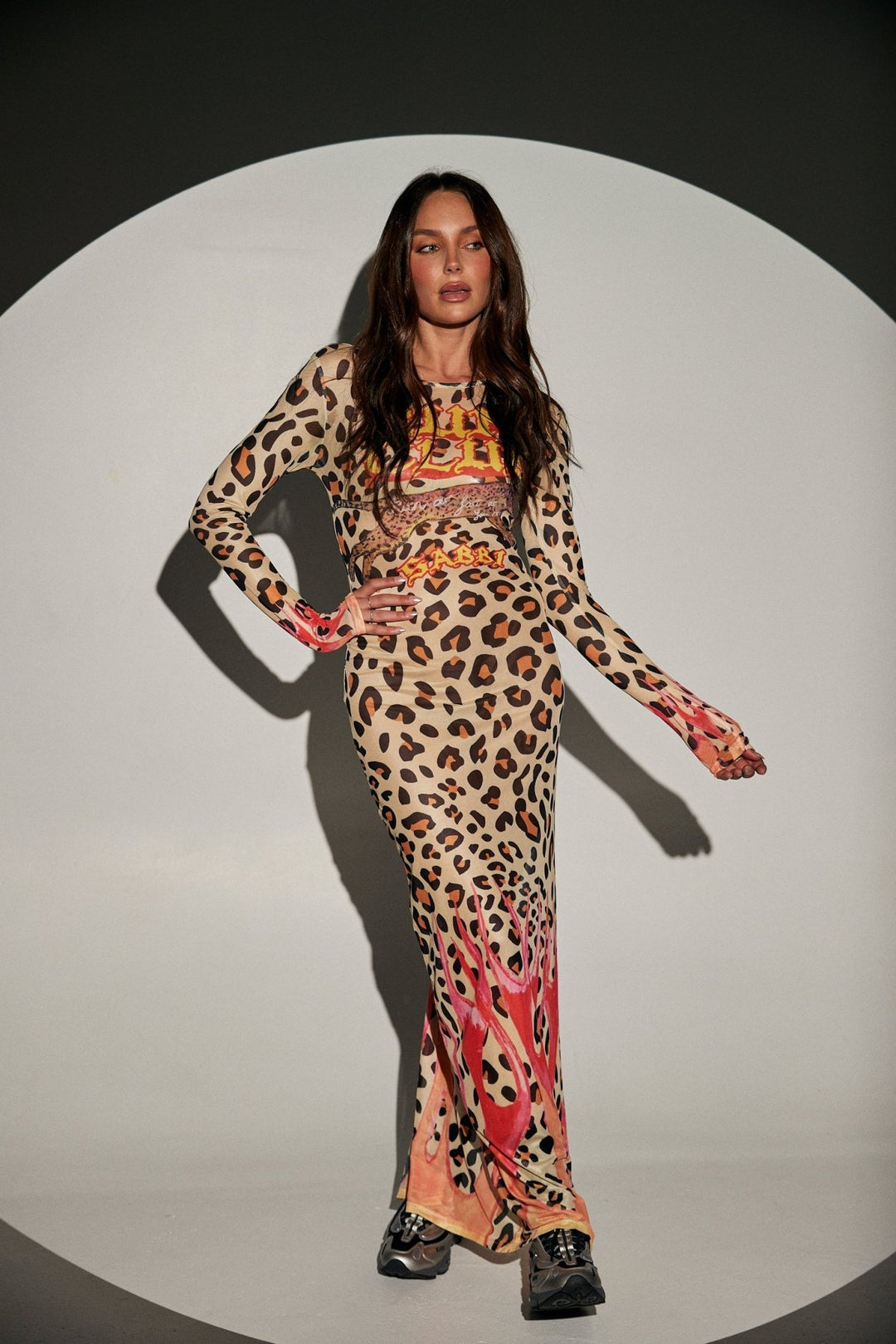 Sabbi Pantera Mesh Long Sleeve Maxi Dress- Leopard Flames - Meadow CollectiveMaxi Dress