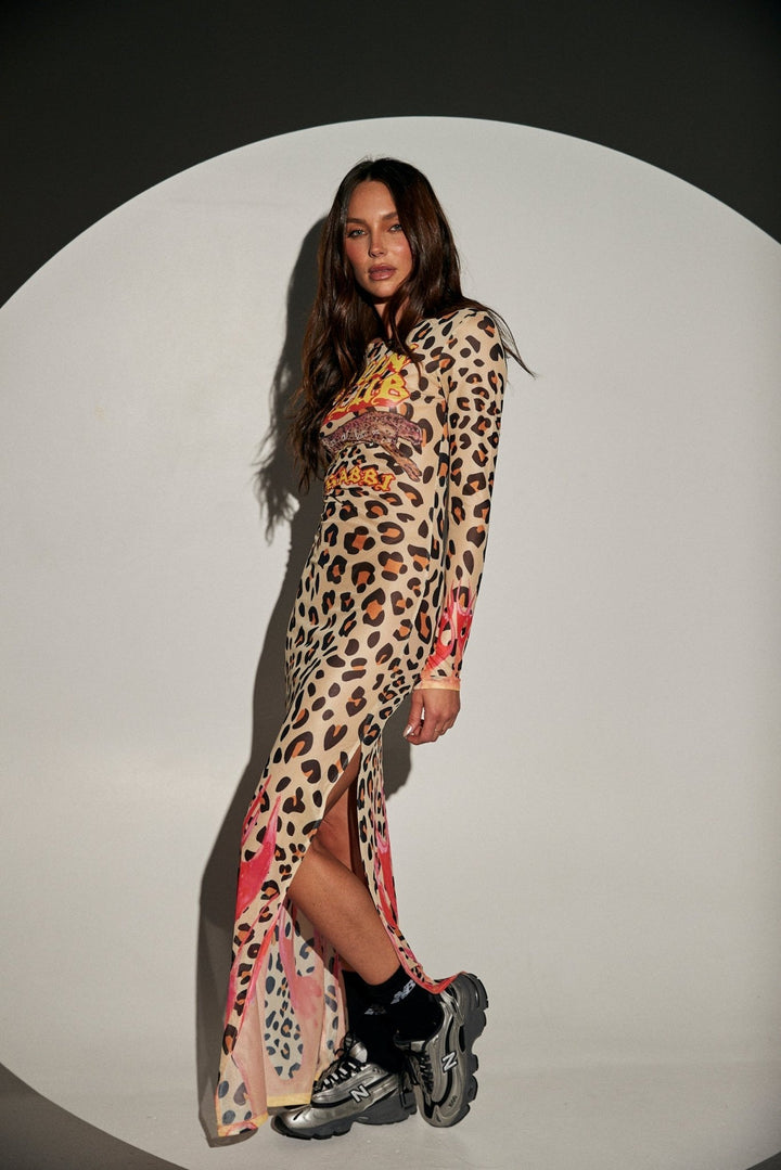 Sabbi Pantera Mesh Long Sleeve Maxi Dress- Leopard Flames - Meadow CollectiveMaxi Dress