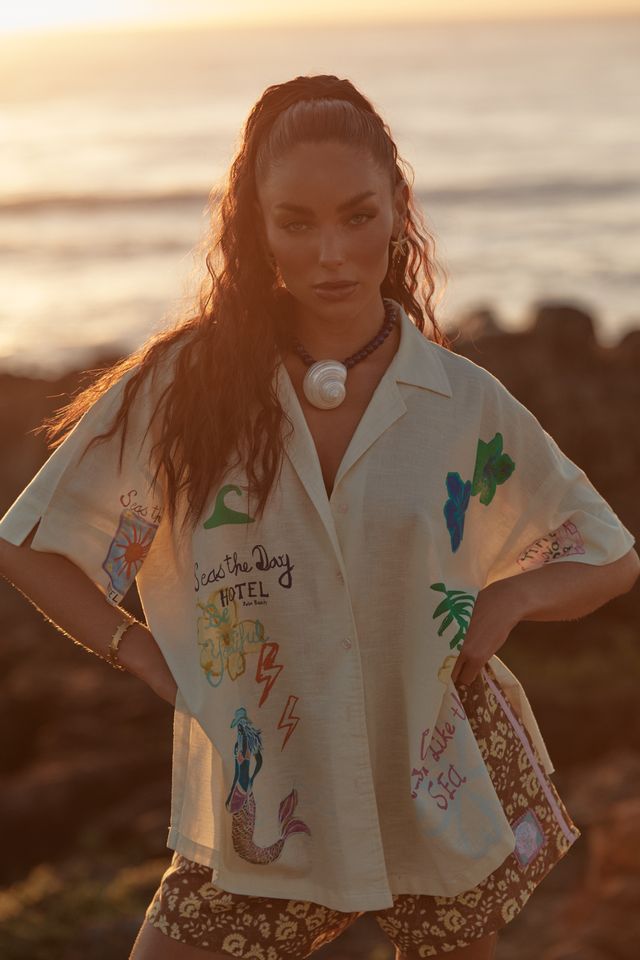 Sabbi Patron Shirt - Seas The Day - Cream - Meadow Collectivebutton down Top