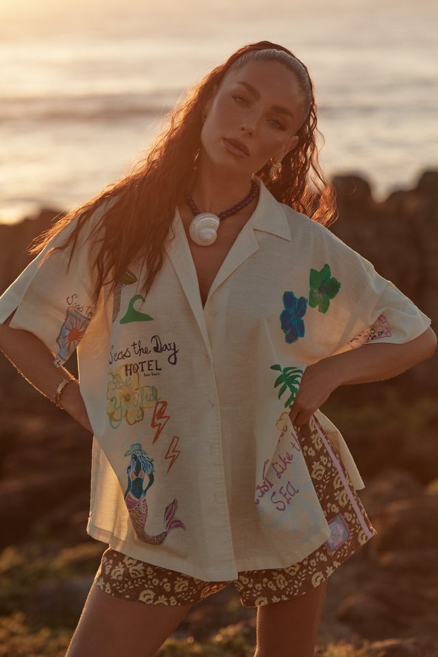 Sabbi Patron Shirt - Seas The Day - Cream - Meadow Collectivebutton down Top