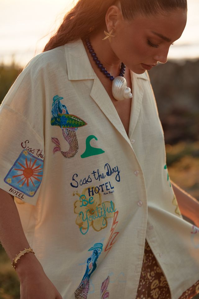 Sabbi Patron Shirt - Seas The Day - Cream - Meadow Collectivebutton down Top