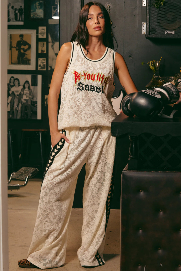 Sabbi Raving Heart Lace Pants - Cream - Meadow Collectivetrack pants