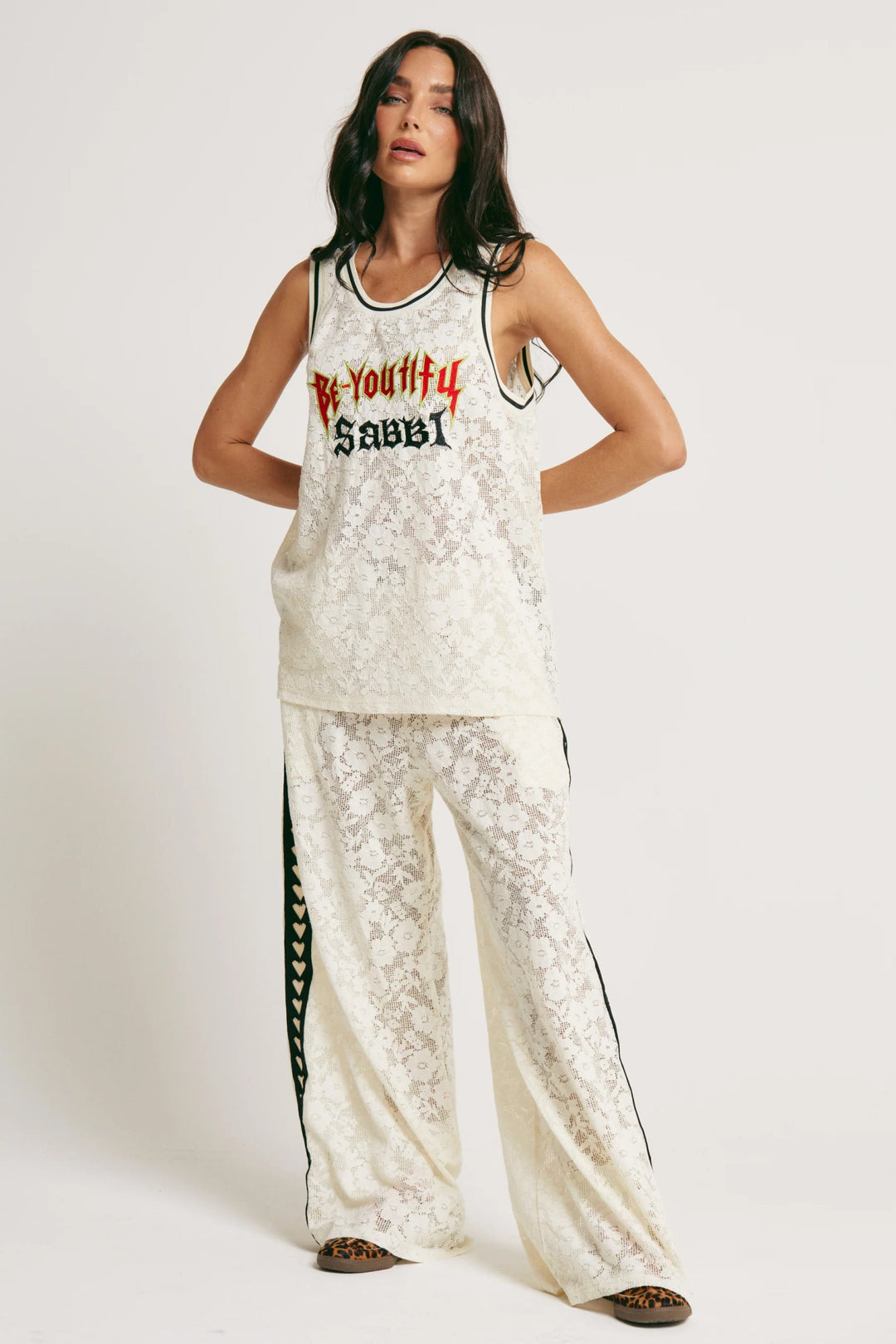 Sabbi Raving Heart Lace Pants - Cream - Meadow Collectivetrack pants