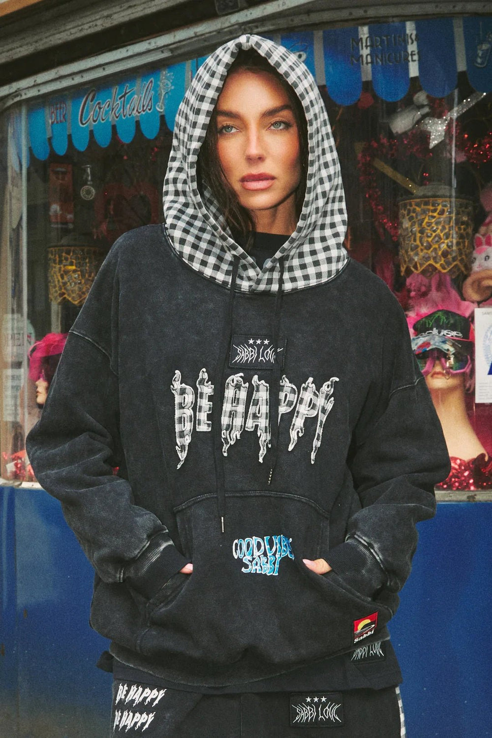 Sabbi The Be Happy Gingham Hoodie - Meadow Collectivehoodie