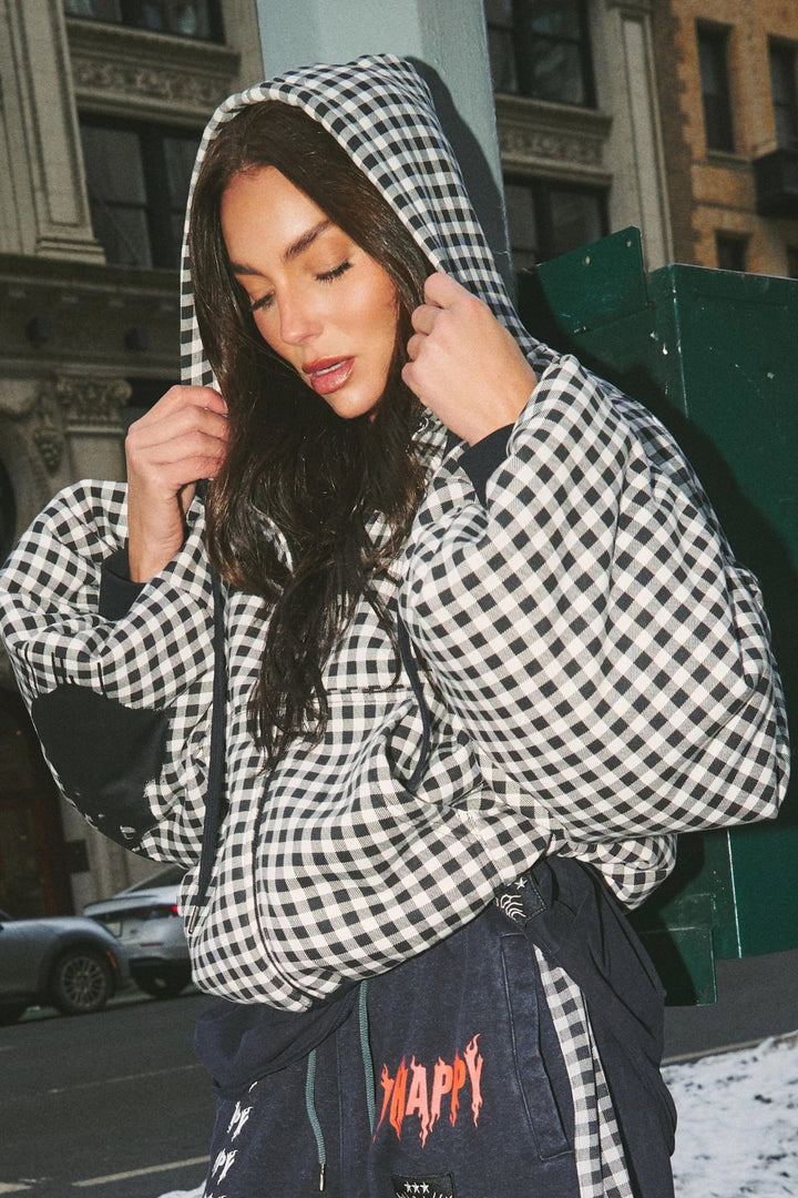 Sabbi The Be Happy Gingham Padded Bomber - Meadow Collectivebomber jacket