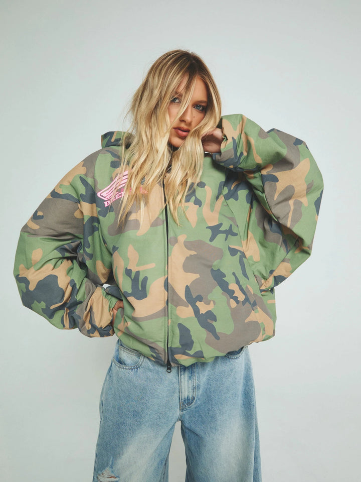 Sabbi The Be Kind Bomber Jacket - Camo - Meadow Collectivepuffer jacket