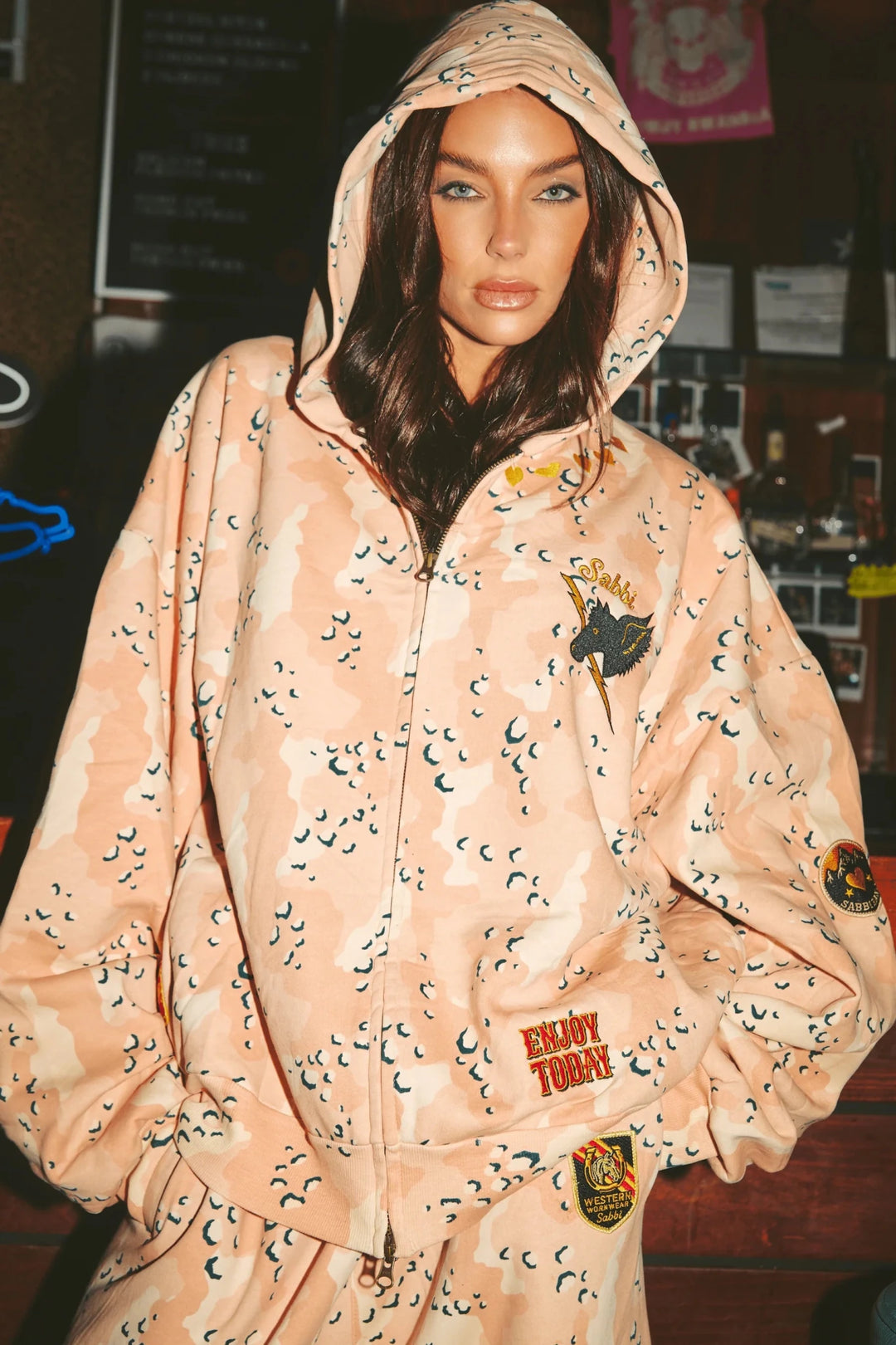 Sabbi The Be - Youtiful Ranch Zip Up Hoodie - Pink Camo - Meadow Collectivepuffer jacket