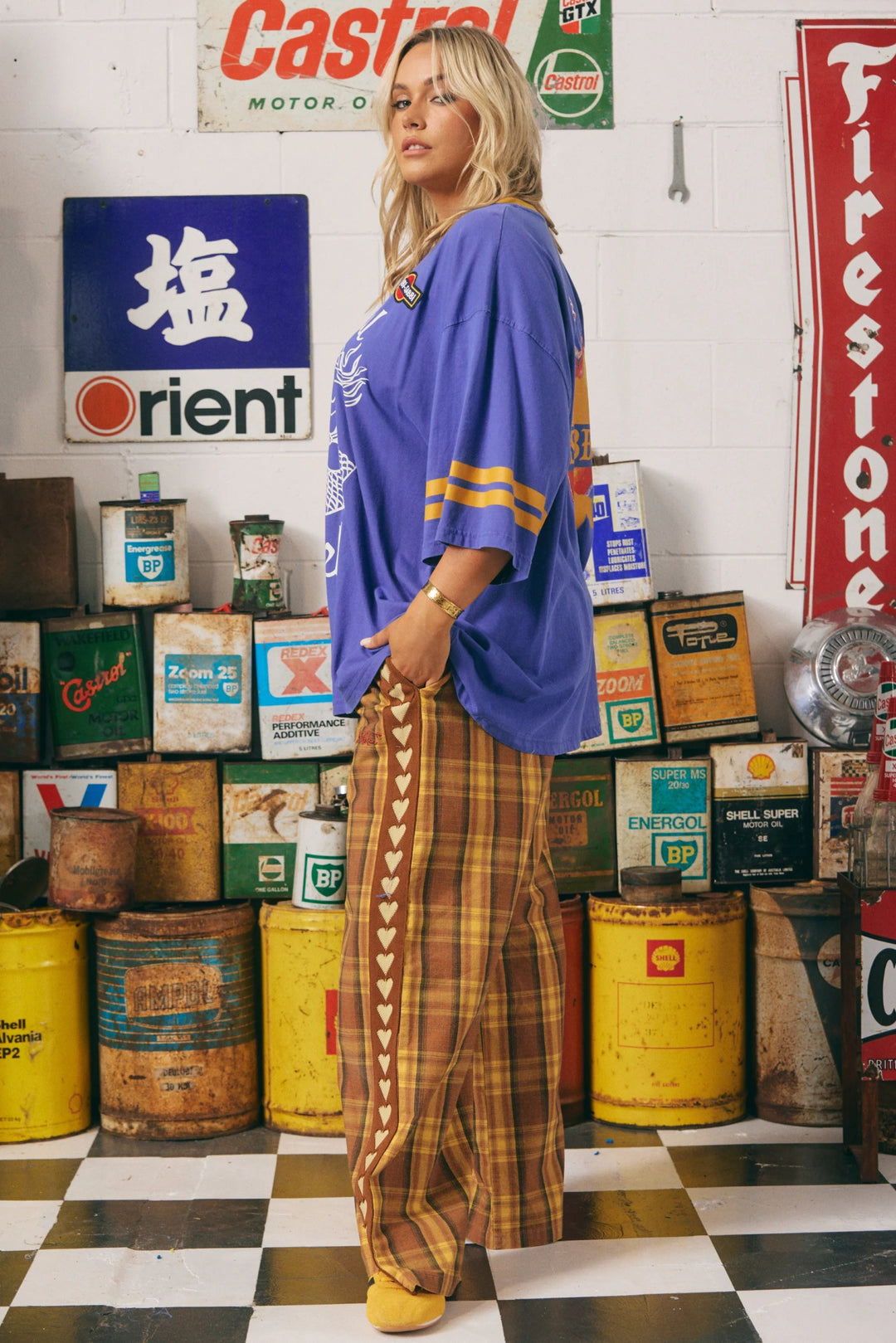 Sabbi - The Canvas Raving Hearts Pants - Tartan Mustard - Meadow Collectivetrack pants