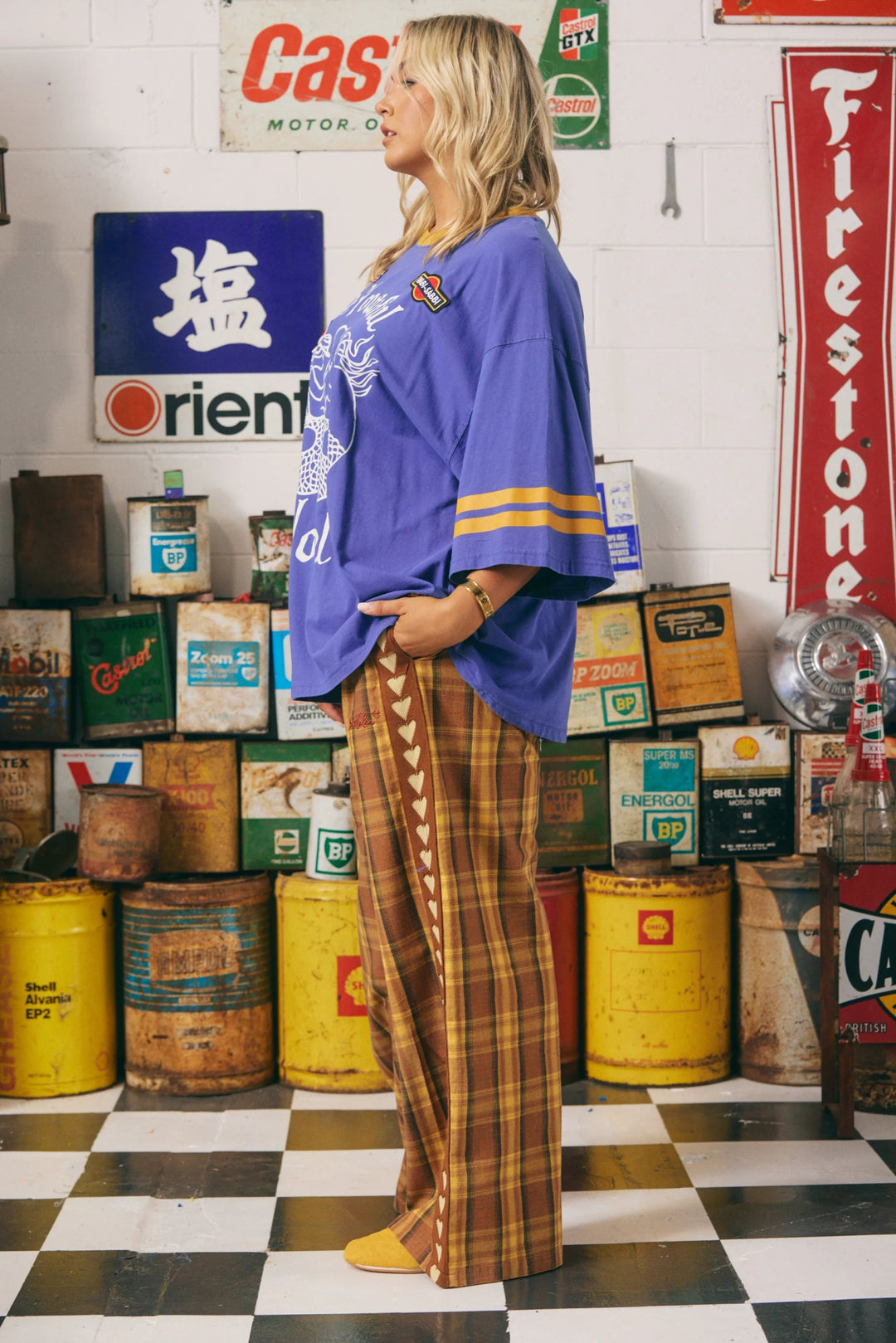 Sabbi - The Canvas Raving Hearts Pants - Tartan Mustard - Meadow Collectivetrack pants