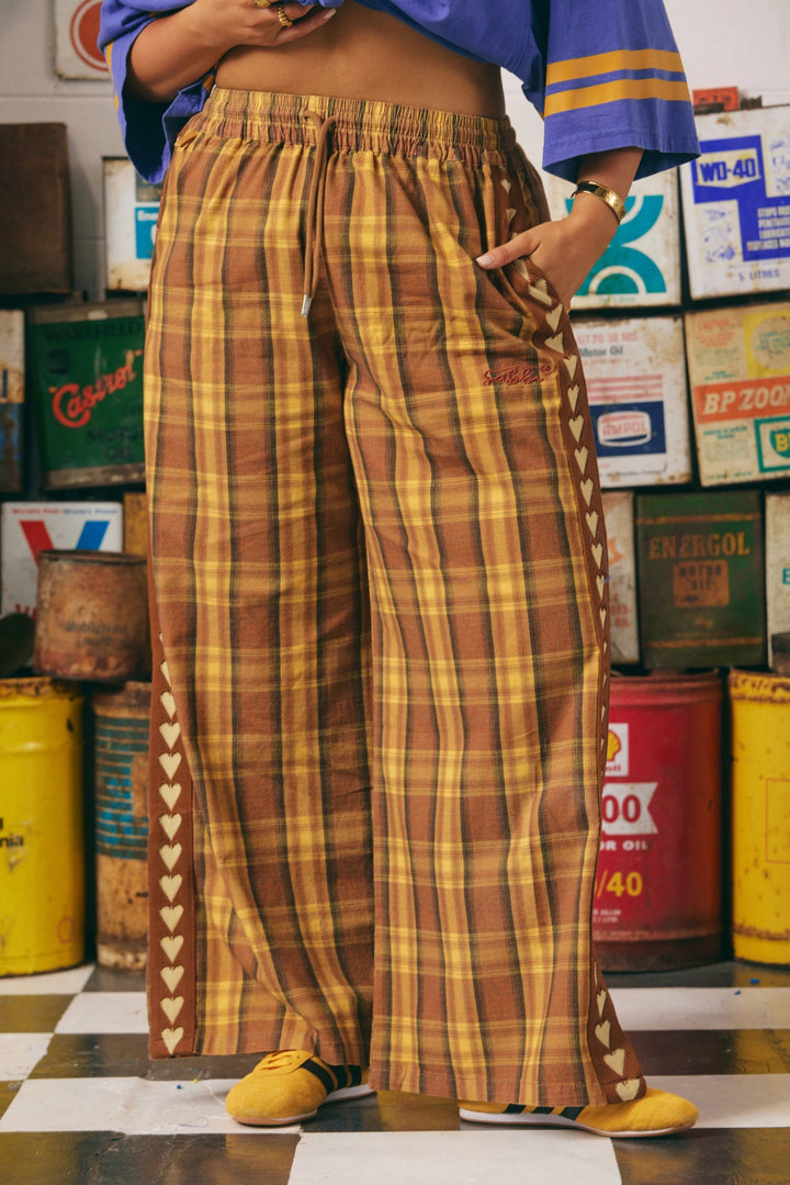 Sabbi - The Canvas Raving Hearts Pants - Tartan Mustard - Meadow Collectivetrack pants