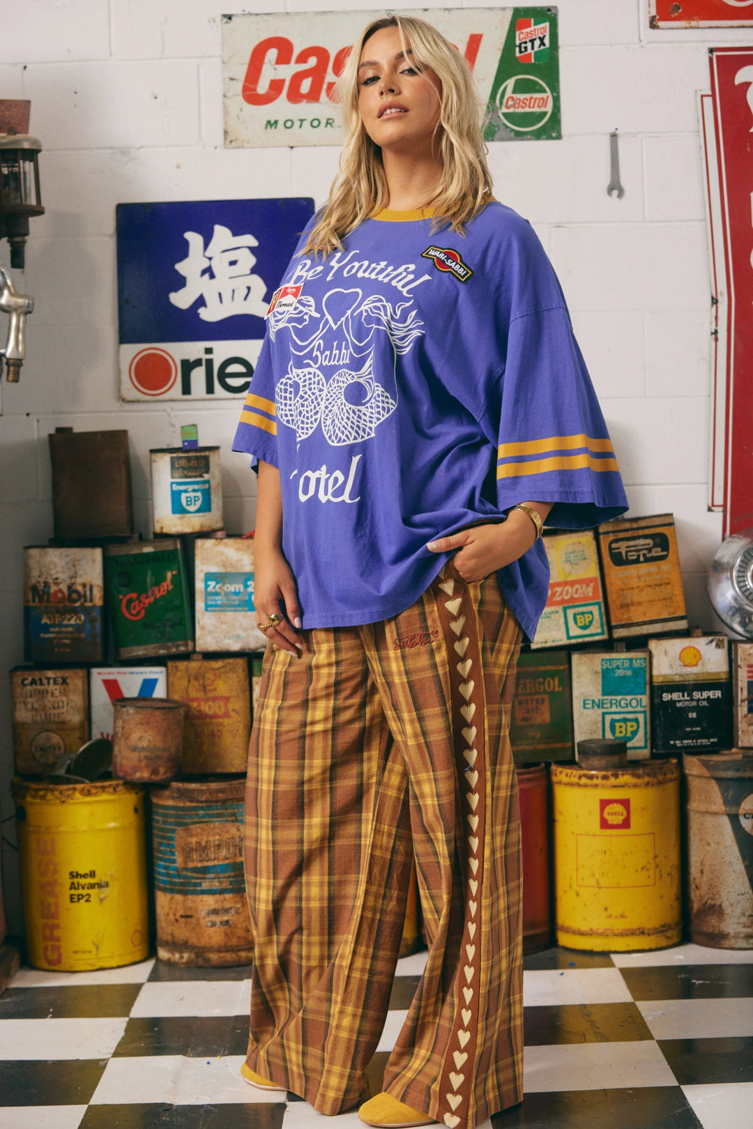 Sabbi - The Canvas Raving Hearts Pants - Tartan Mustard - Meadow Collectivetrack pants