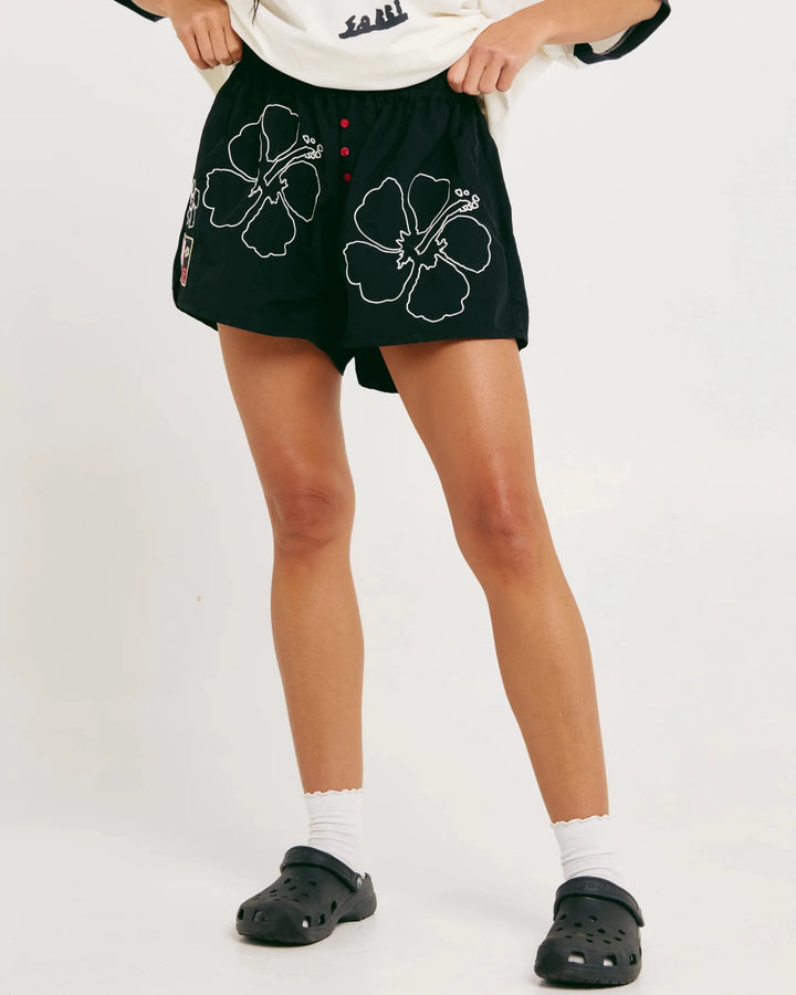 Sabbi The Hibiscus Boardshort - Black - Meadow Collectiveboardshorts