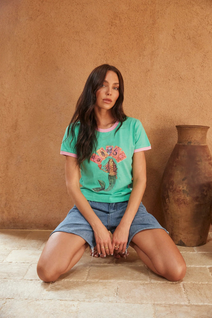 Sabbi - The Lucky Mermaid Baby Doll Fitted Tee - Green - Meadow Collectivebaby tee