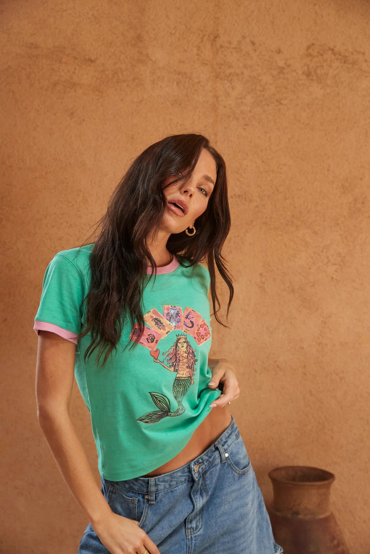 Sabbi - The Lucky Mermaid Baby Doll Fitted Tee - Green - Meadow Collectivebaby tee