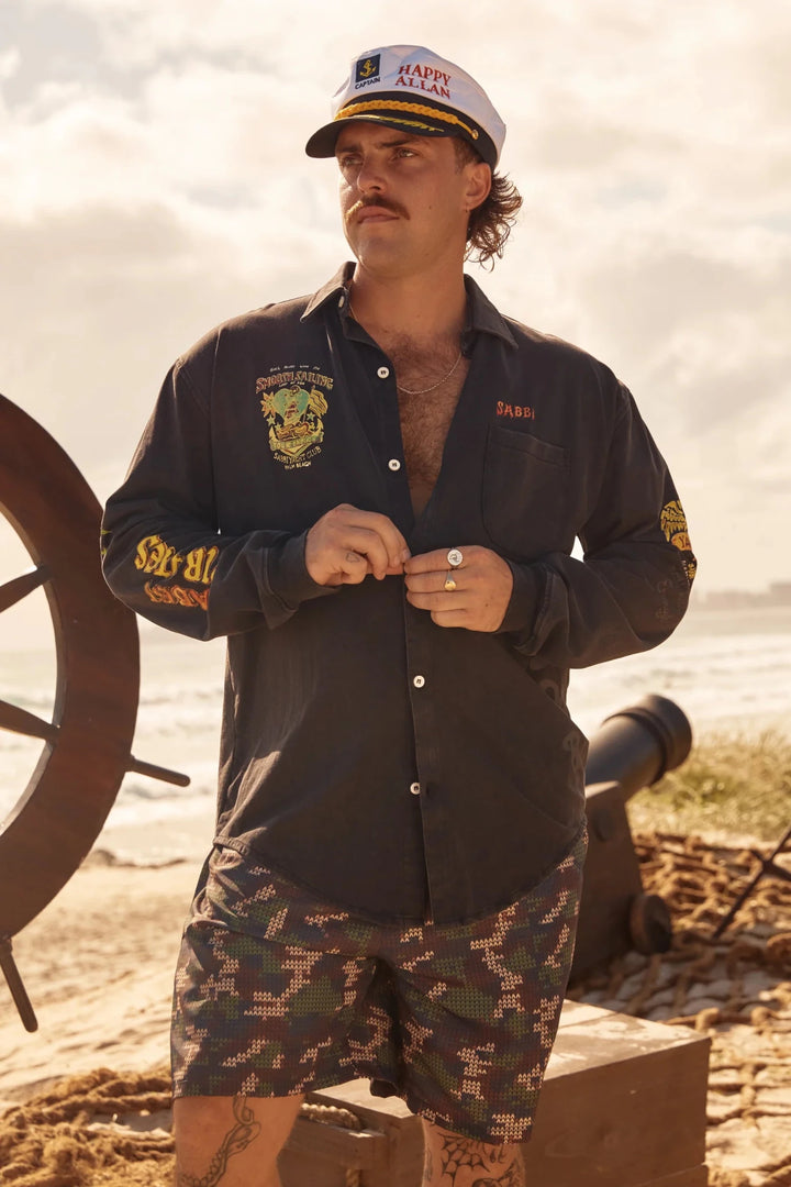 Sabbi The Rum & Bass Shirt - Black - Meadow Collectivebutton down shirt