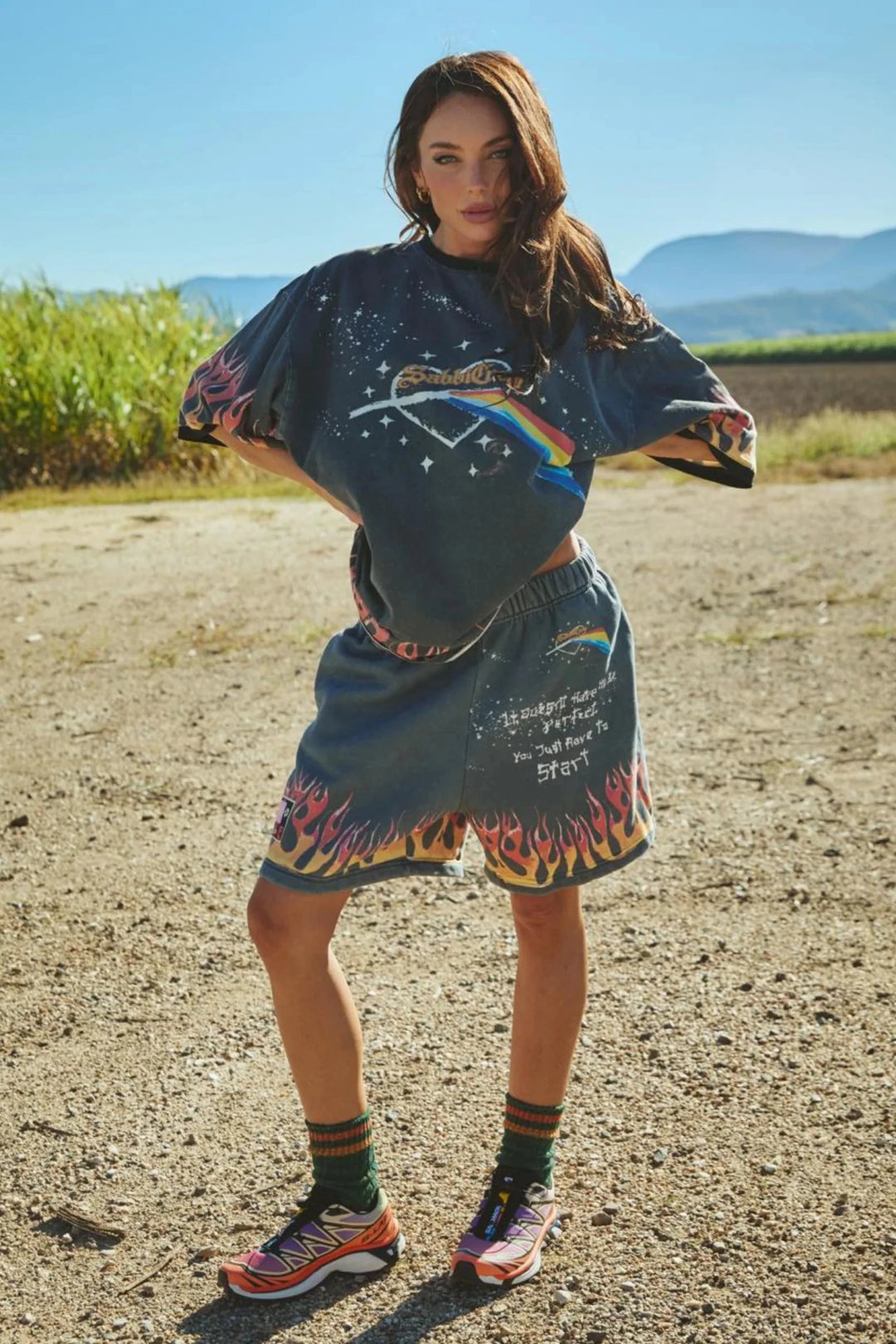 Sabbi The Very Oversized Flaming Prism Tee - Black - Meadow Collectiveoversized tee