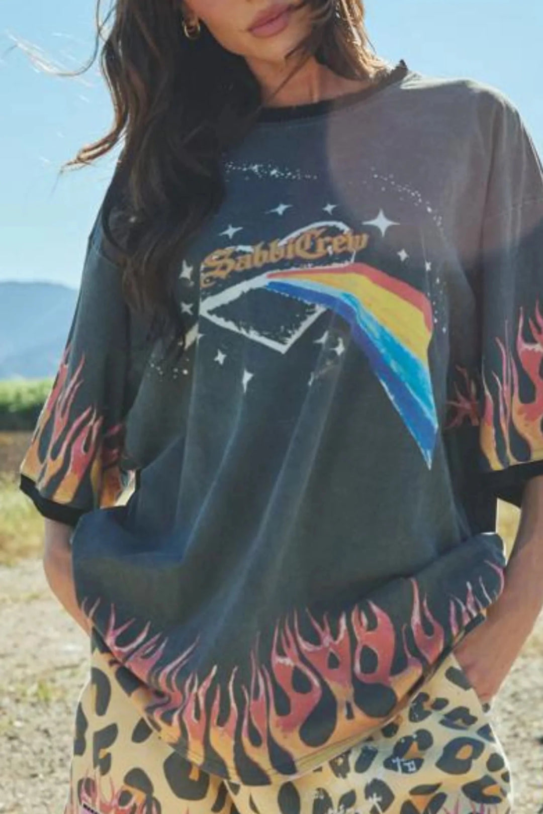 Sabbi The Very Oversized Flaming Prism Tee - Black - Meadow Collectiveoversized tee