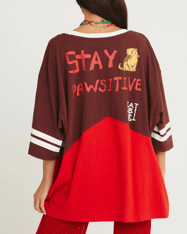 Sabbi Very Oversized Cat V Neck Tee - Red & Chocolate - Meadow Collectiveoversized tee