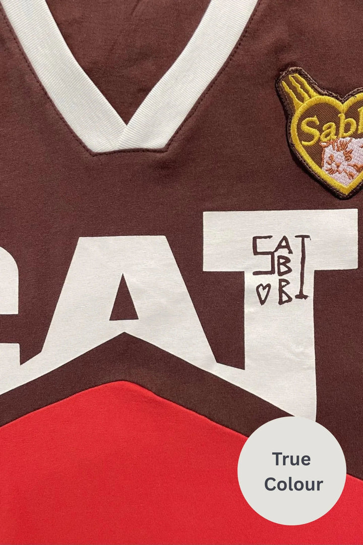 Sabbi Very Oversized Cat V Neck Tee - Red & Chocolate - Meadow Collectiveoversized tee