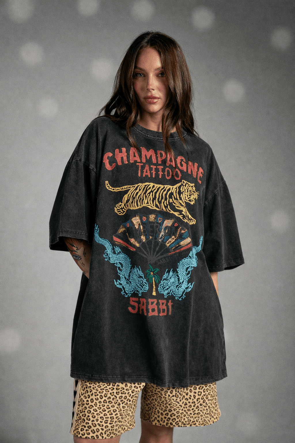 The Very Oversized Champagne Tattoo Tee - Black