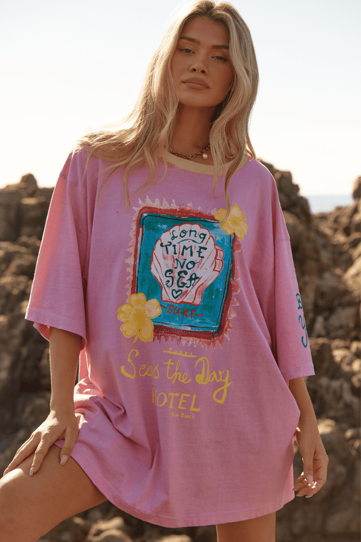Sabbi Very Oversized Seas Long Time No Sea Tee - Musk Pink - Meadow Collectiveoversized tee