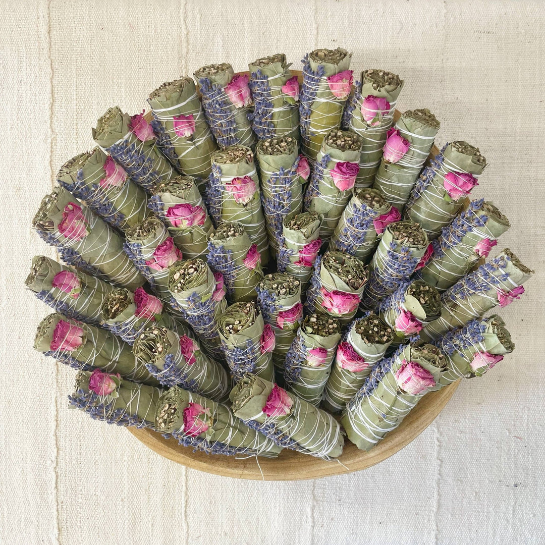 Small Lavender and Pink Rose Eucalyptus Bundle - Meadow Collectiveincense