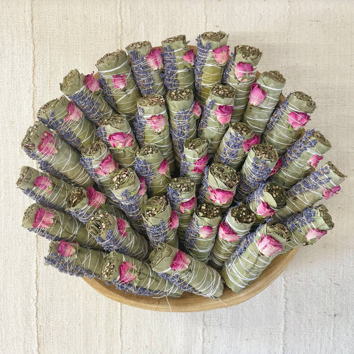 Small Lavender and Pink Rose Eucalyptus Bundle - Meadow Collectiveincense