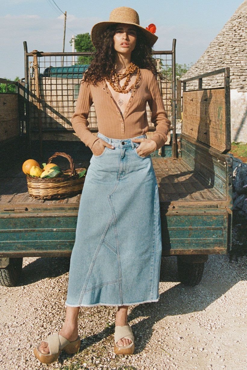 Spell Eve Denim Skirt - Sun Washed Blue - Meadow Collective
