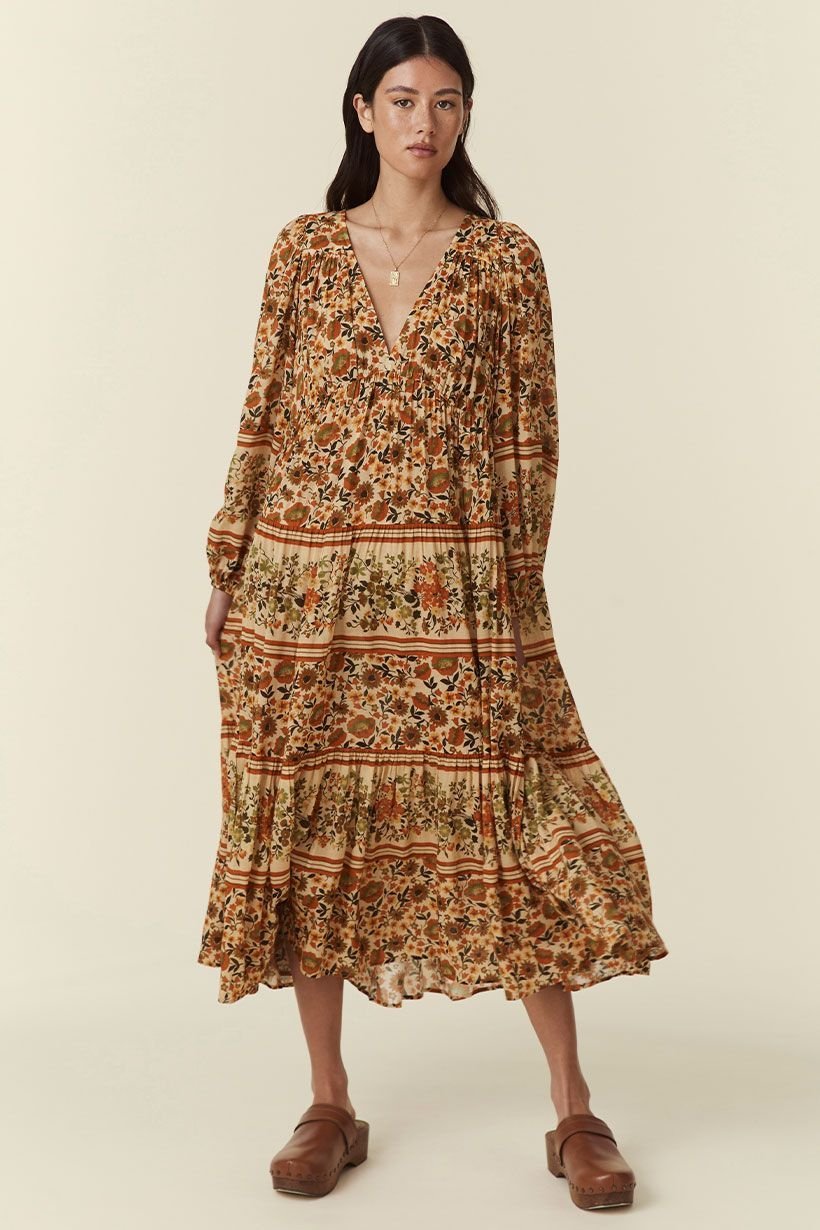 Spell Impala Lily Midi Dress - Gold - Meadow Collective L Spell Impala Lily Midi Dress - Gold - Meadow Collective L