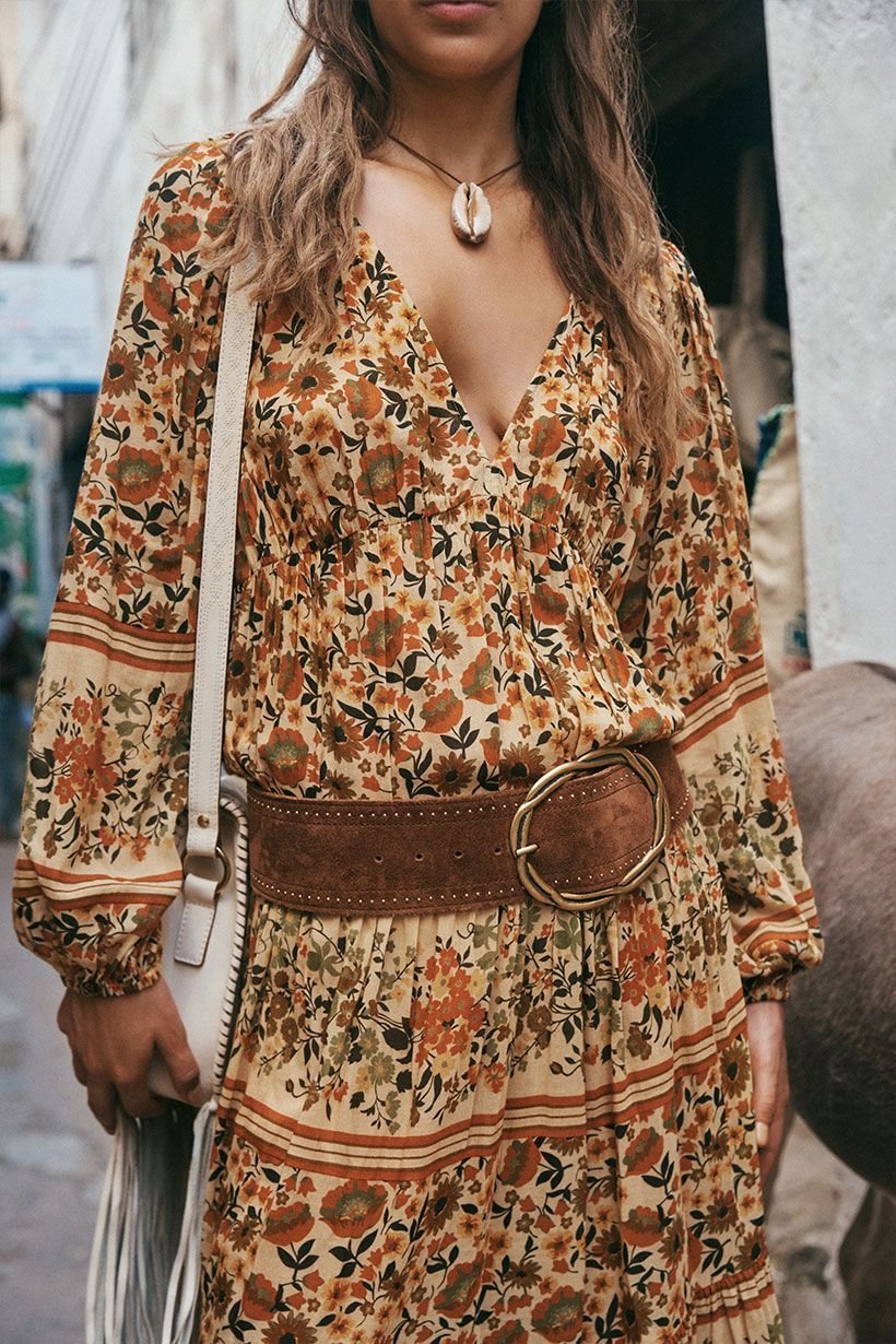 Spell Impala Lily Midi Dress - Gold - Meadow Collective L Spell Impala Lily Midi Dress - Gold - Meadow Collective L