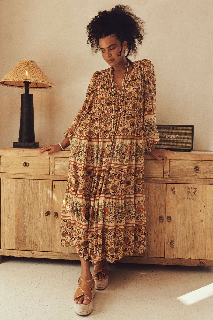 Spell Impala Lily Midi Dress - Gold - Meadow Collective L Spell Impala Lily Midi Dress - Gold - Meadow Collective L