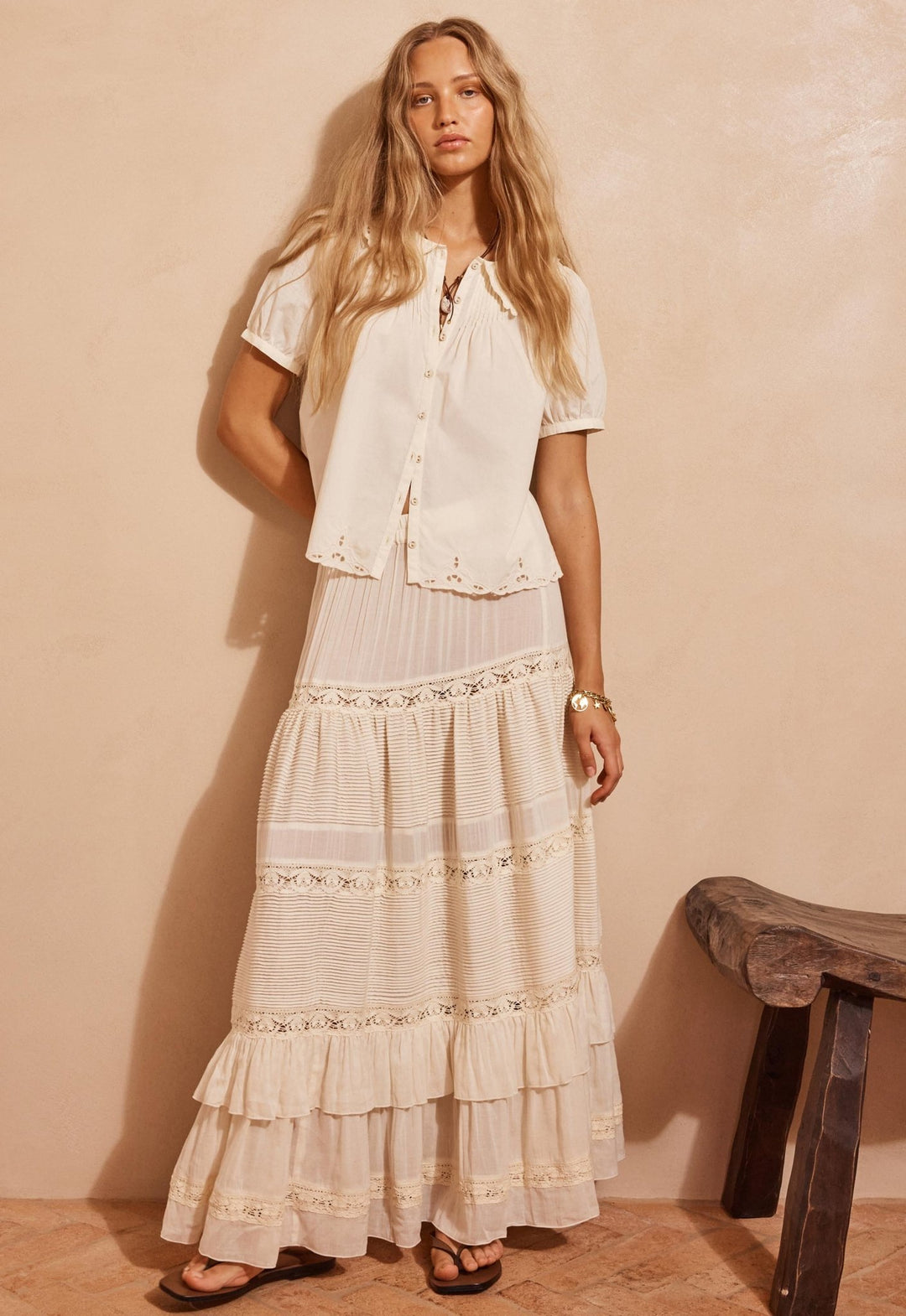 Spell Ines Tiered Maxi Skirt - Light Sand - Meadow CollectiveSkirts