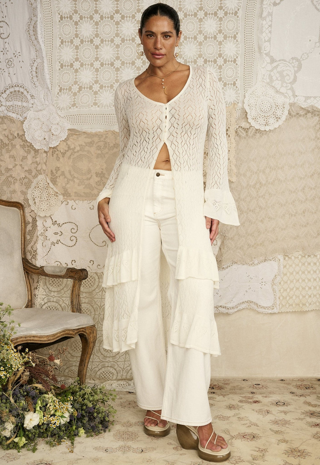 Spell Jessa Pointelle Duster - Vintage Cream - Meadow Collectivecardigan