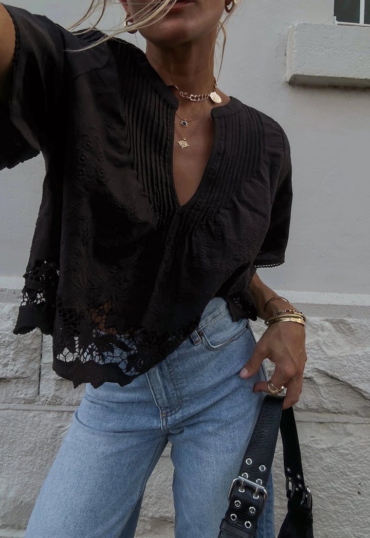 Spell Kala Short Sleeve Blouse Black - Meadow Collectiveblouse