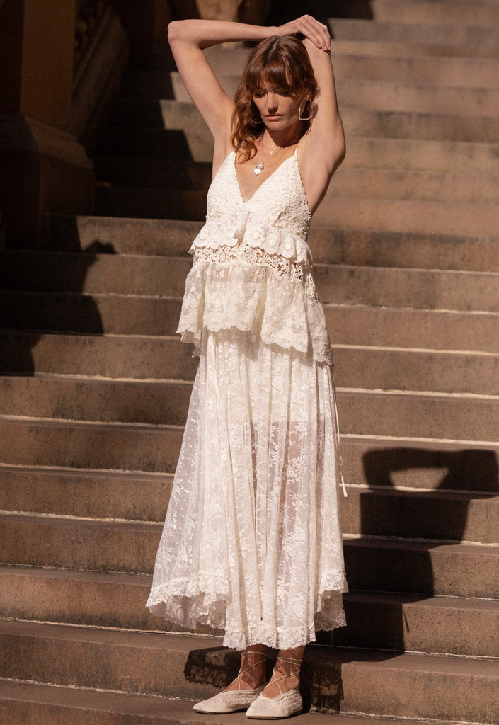 Spell Labyrinth Lace Maxi Skirt - Cloud Cream Meadow Collective Spell Labyrinth Lace Maxi Skirt - Cloud Cream Meadow Collective