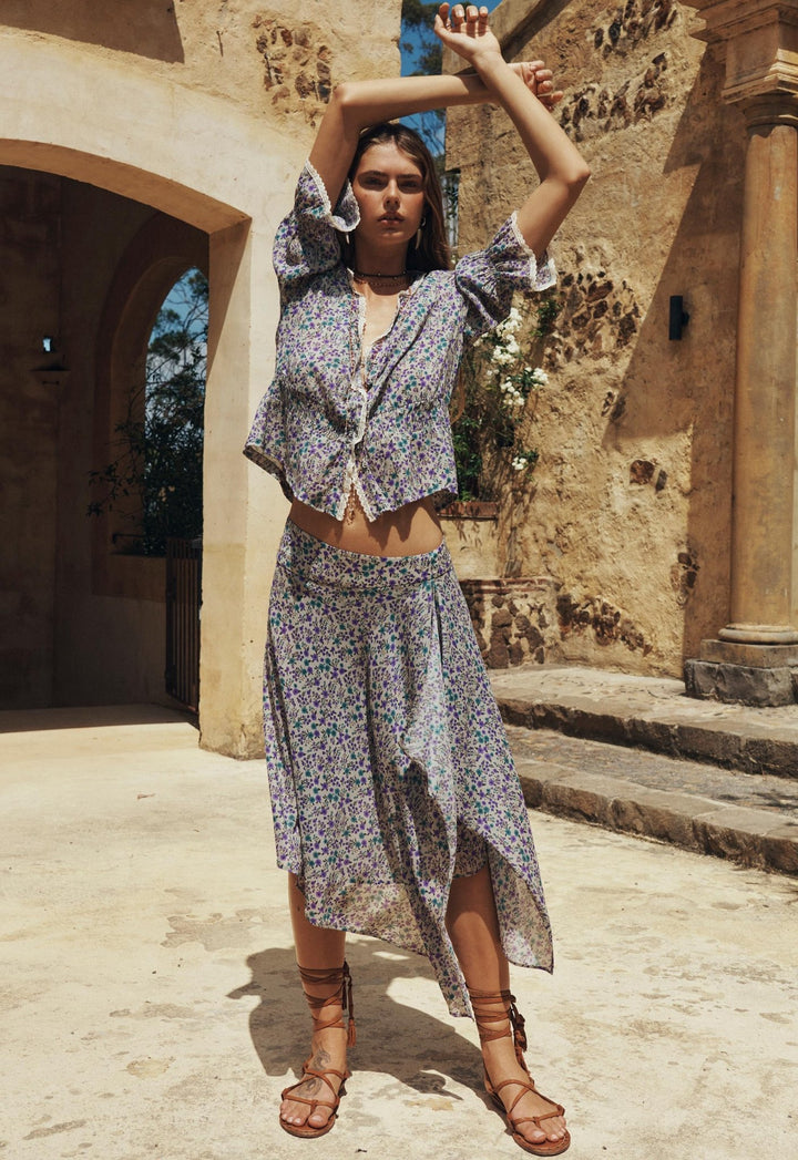 Spell Mimi - Rose Asymmetric Skirt - Violet Fields - Meadow Collectiveskirt