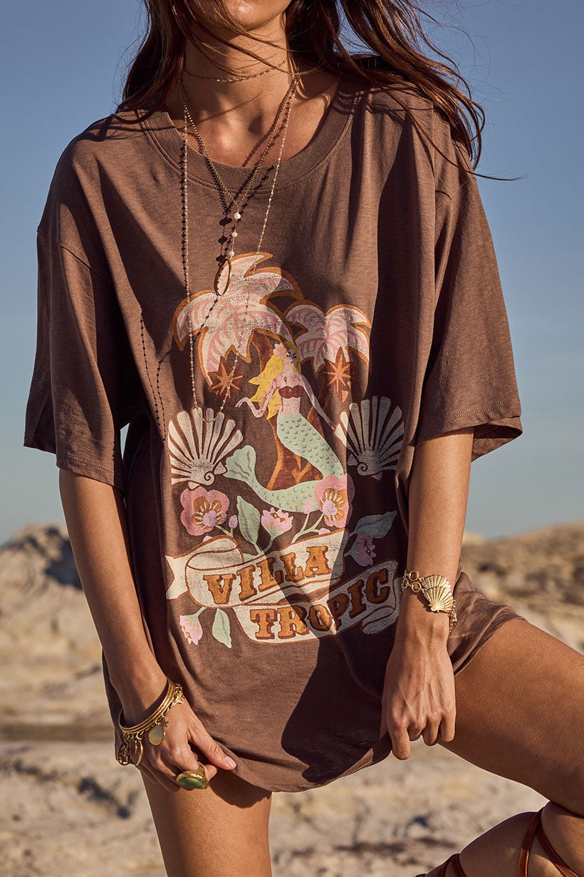 Spell Villa Tropic Oversized Biker Tee - Coffee - Meadow Collectiveoversized tee
