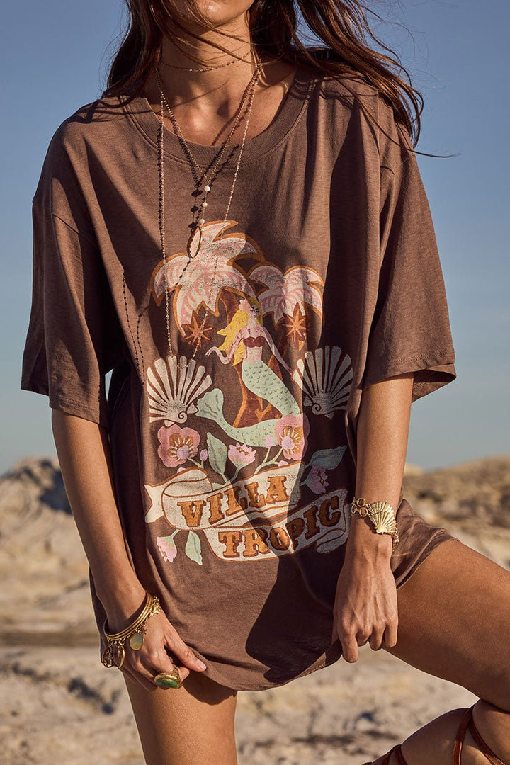 Spell Villa Tropic Oversized Biker Tee - Coffee - Meadow Collectiveoversized tee