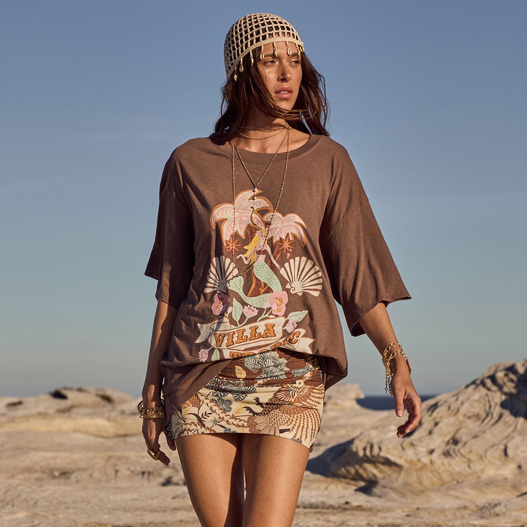 Spell Villa Tropic Oversized Biker Tee - Coffee - Meadow Collectiveoversized tee